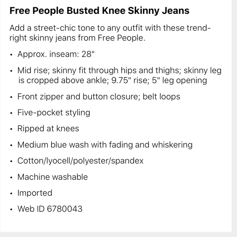 Free People Busted Knee Skinny Jeans Sz:24 - Picture 5 of 5